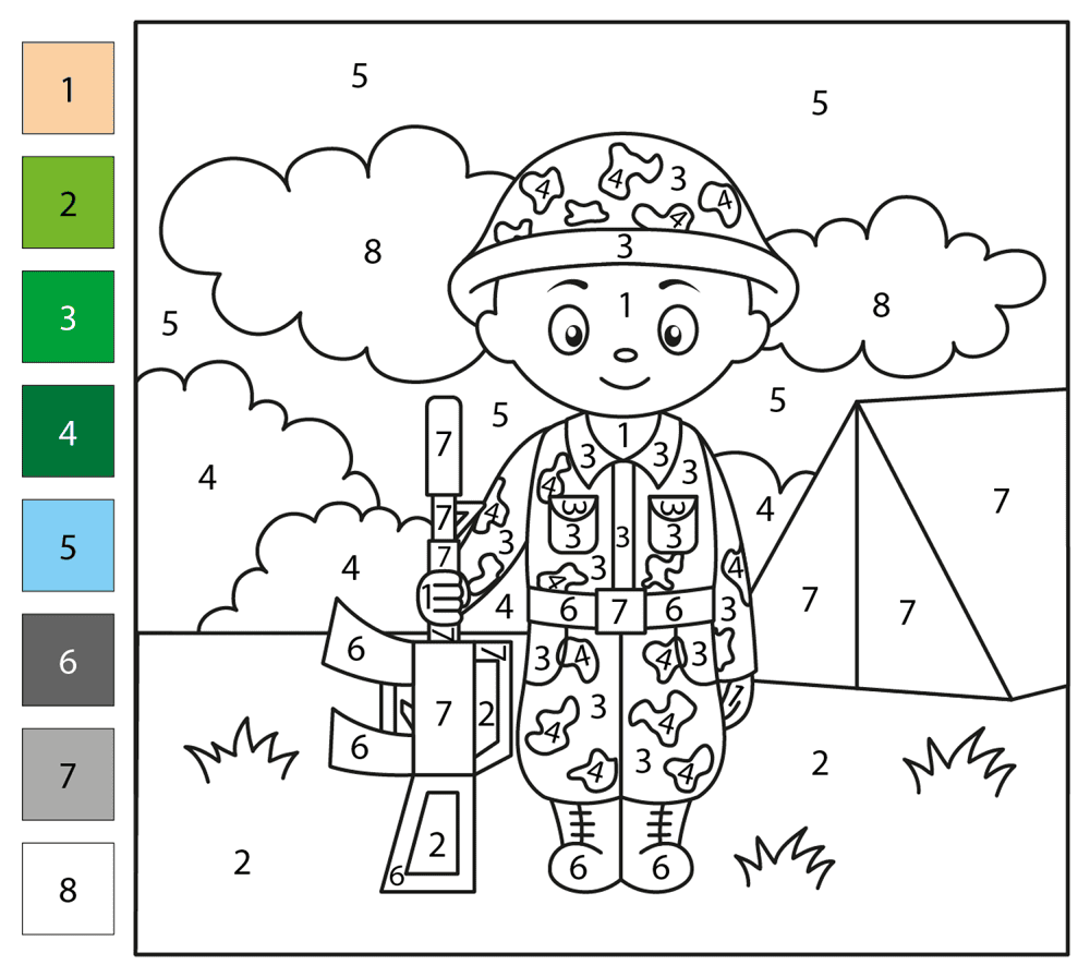 Soldier Color By Number Coloring Page Md Coloring Page — Free Printable — free printable coloring page